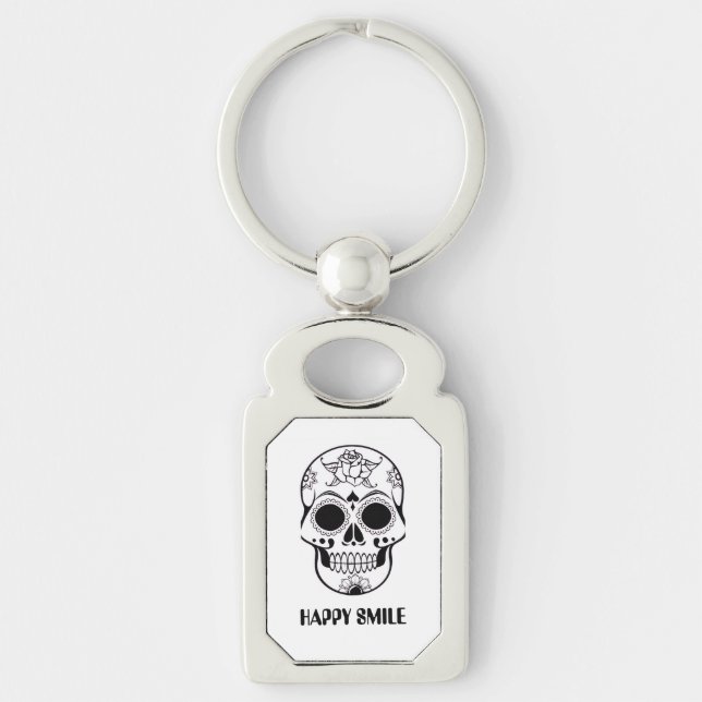 Happy Smile Skull – Floral Skull Art Keychain (Front)