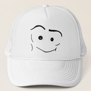 happy smiley face with smiling eyes trucker hat