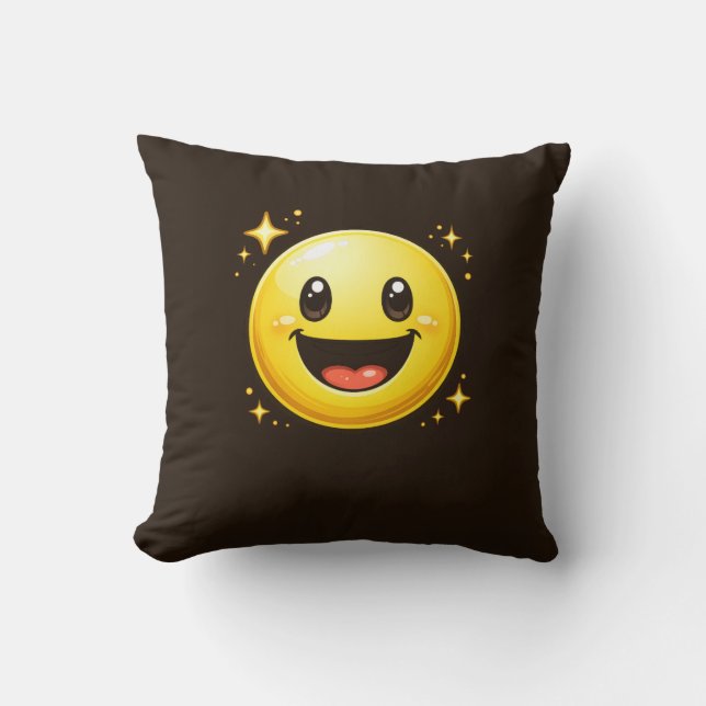 Happy Smiley Face with Sparkles Cushion (Front)