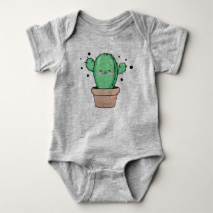 Happy smiling baby cactus in vase with stars. bodysuit
