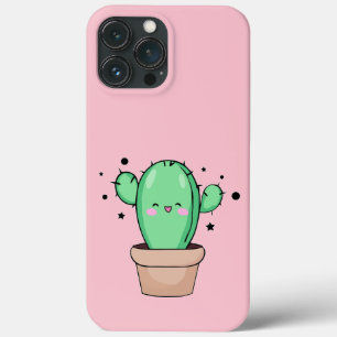 Happy smiling baby cactus in vase with stars.  iPhone 13 pro max case