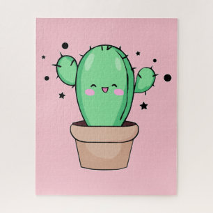 Happy smiling baby cactus in vase with stars.  jigsaw puzzle