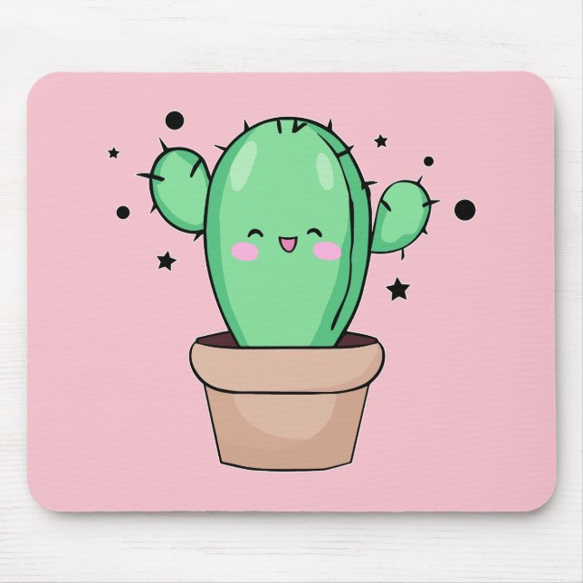 Happy smiling baby cactus in vase with stars.  mouse pad (Front)
