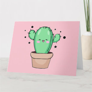 Happy smiling baby cactus in vase with stars. thank you card