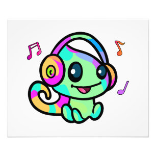 Happy smiling baby chameleon with headphones.  photo print