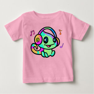 Happy smiling baby chameleon with headphones.  T-Shirt