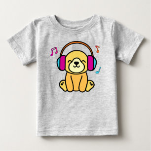 Happy smiling baby dog puppy with headphones.  T-Shirt