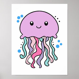 Happy smiling baby jellyfish with bubbles.  poster