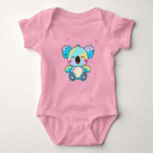 Happy smiling baby koala bear with love hearts. baby bodysuit