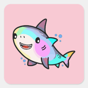 Happy smiling baby shark with bubbles.  square sticker