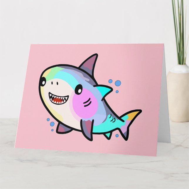 Happy smiling baby shark with bubbles.  thank you card (Front)