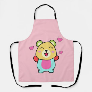 Happy smiling baby teddy bear with love hearts.  apron