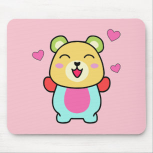 Happy smiling baby teddy bear with love hearts.  mouse pad