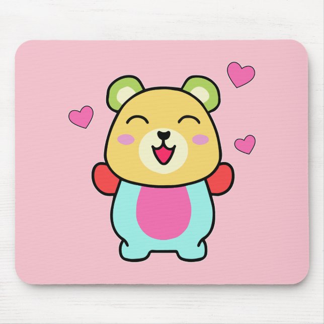 Happy smiling baby teddy bear with love hearts.  mouse pad (Front)