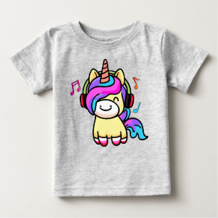 Happy smiling baby unicorn with headphones.  baby T-Shirt