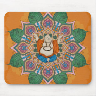 Happy Smiling Buddha Bodhi Leaf Mandala Mouse Pad
