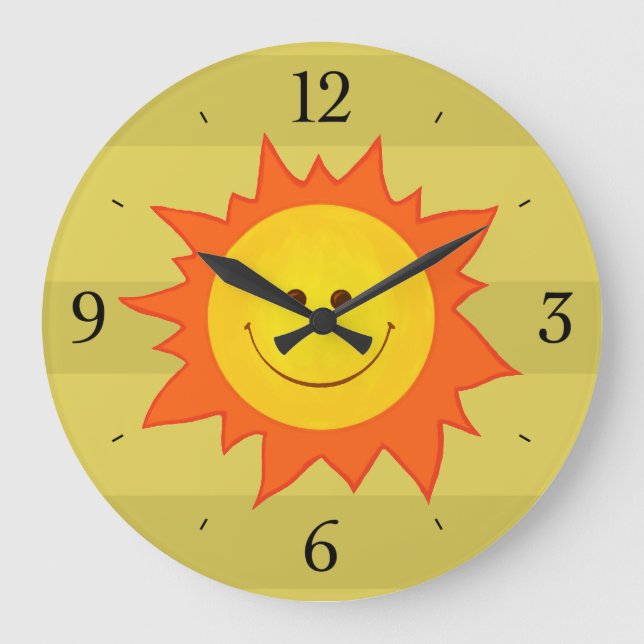 Happy Smiling Cartoon Sun Childrens Large Clock (Front)