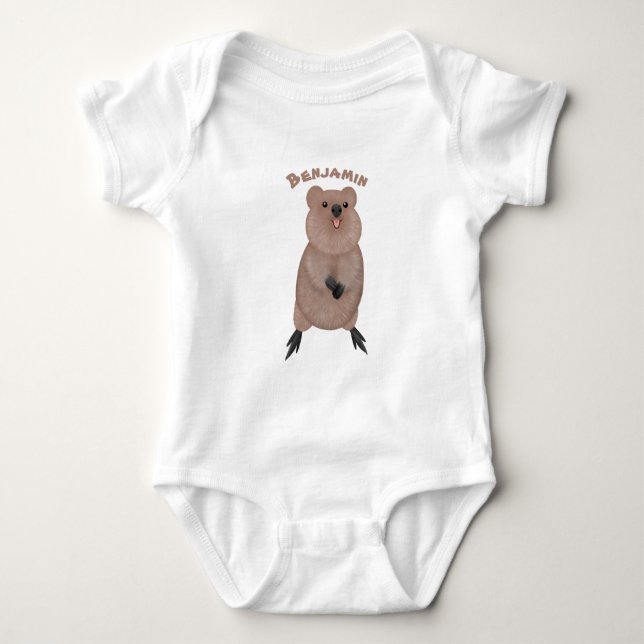 Happy smiling cute quokka cartoon design baby bodysuit (Front)