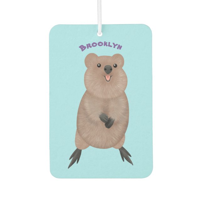 Happy smiling cute quokka cartoon design  car air freshener (Front)