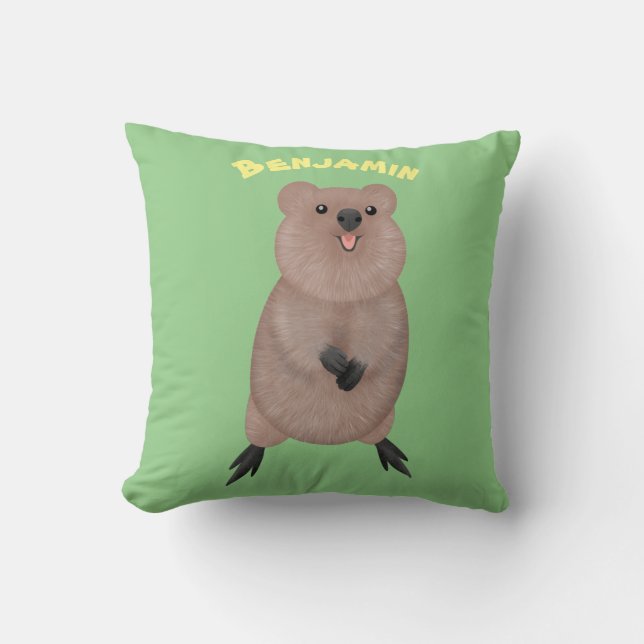 Happy smiling cute quokka cartoon design cushion (Front)