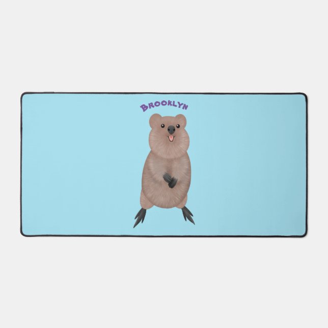 Happy smiling cute quokka cartoon design desk mat (Front)