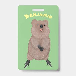 Happy smiling cute quokka cartoon design ID badge
