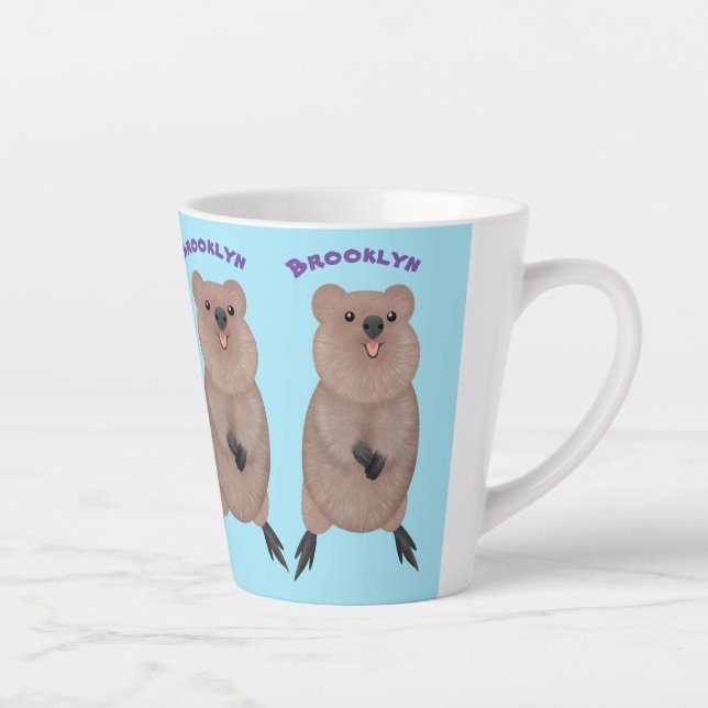 Happy smiling cute quokka cartoon design latte mug (Right)