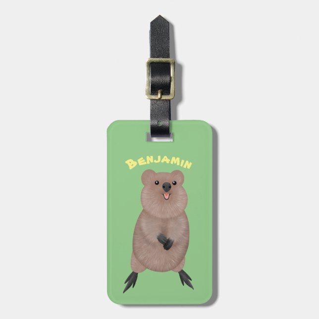 Happy smiling cute quokka cartoon design luggage tag (Front Vertical)
