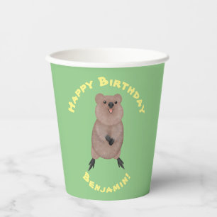 Happy smiling cute quokka cartoon design paper cups