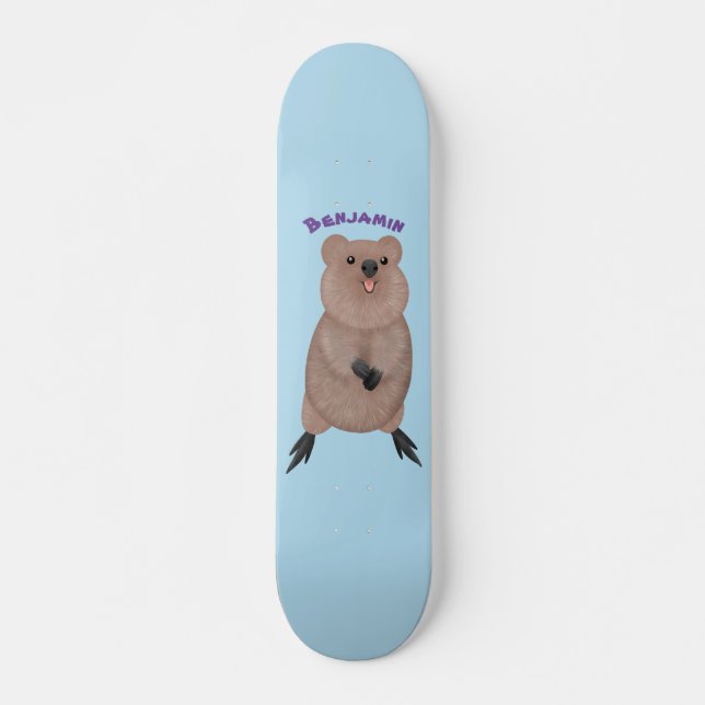 Happy smiling cute quokka cartoon design skateboard (Front)