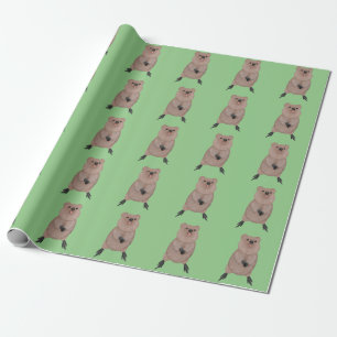 Happy smiling cute quokka cartoon design wrapping paper