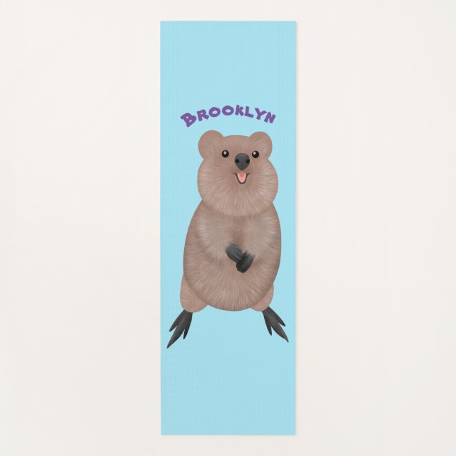 Happy smiling cute quokka cartoon design yoga mat (Front)