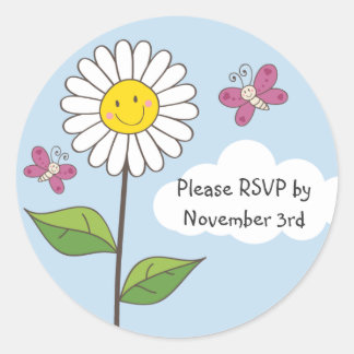 Happy Smiling Daisy & Butterflies RSVP Stickers