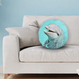 Happy Smiling Dolphin  Round Cushion