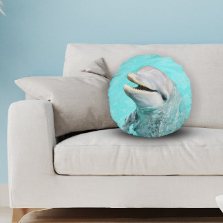 Happy Smiling Dolphin  Round Cushion