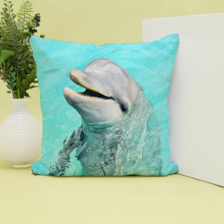 Happy Smiling Dolphin Throw Pillow