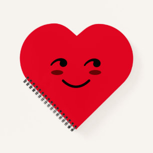 Happy Smiling Face Cute Red Cartoon Heart Notebook