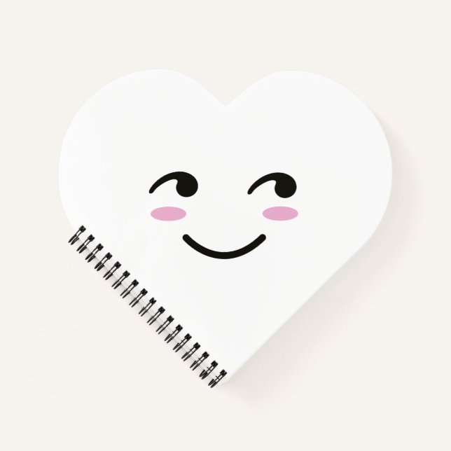 Happy Smiling Face Cute White Cartoon Heart Notebook (Front)