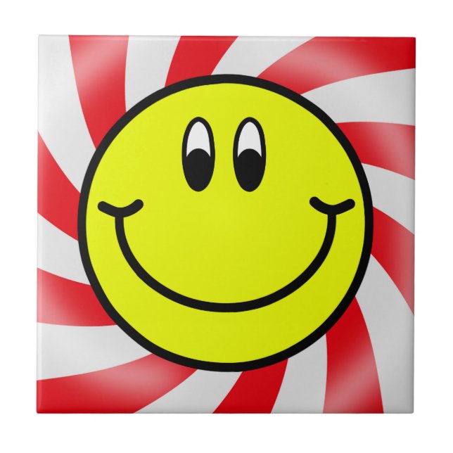 Happy Smiling Face Emoji Red Ceramic Photo Tile (Front)