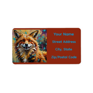 Happy Smiling Fox - Paint Splatter abstract Label