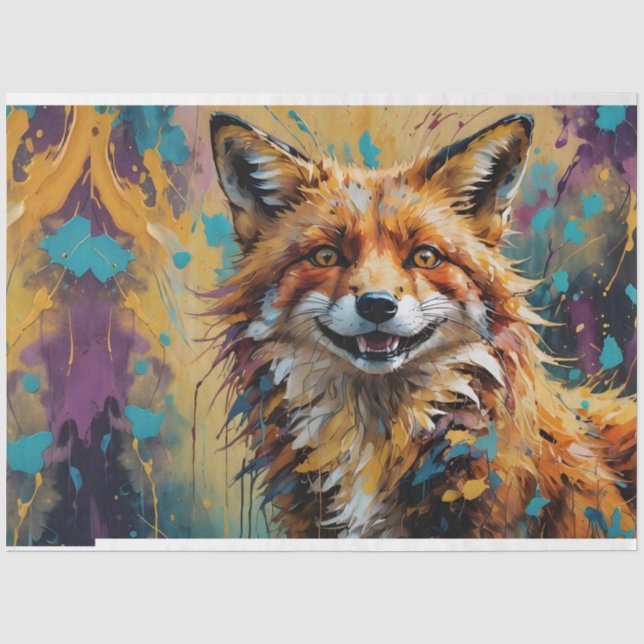 Happy Smiling Fox -paint splatter Tissue Paper (Front)