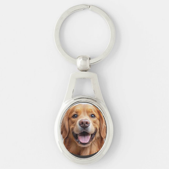 Happy Smiling Golden Retriever dog Key Ring (Front)