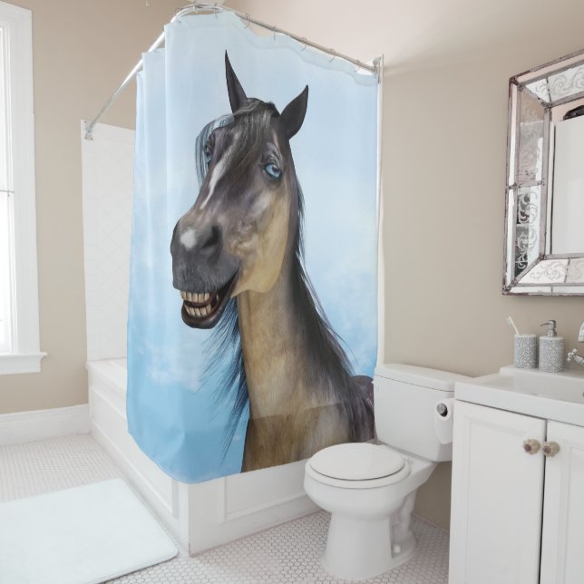 Happy Smiling Grulla Horse Shower Curtain (In Situ)