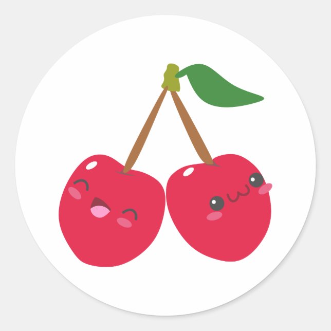 Happy Smiling Kawaii Cherry Fruit Classic Round Sticker (Front)