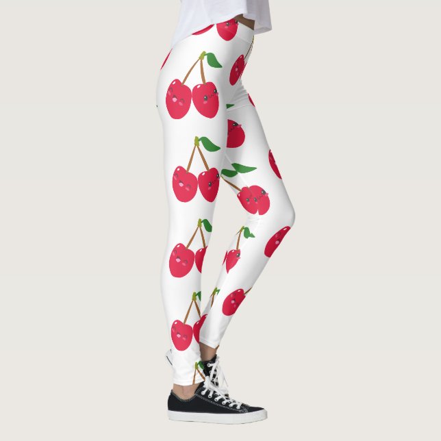 Happy Smiling Kawaii Cherry Fruit Leggings (Right)
