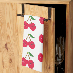 Happy Smiling Kawaii Cherry Fruit Tea Towel