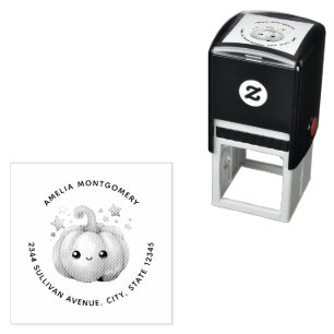 Happy Smiling Pumpkin with Stars Address Self-inking Stamp