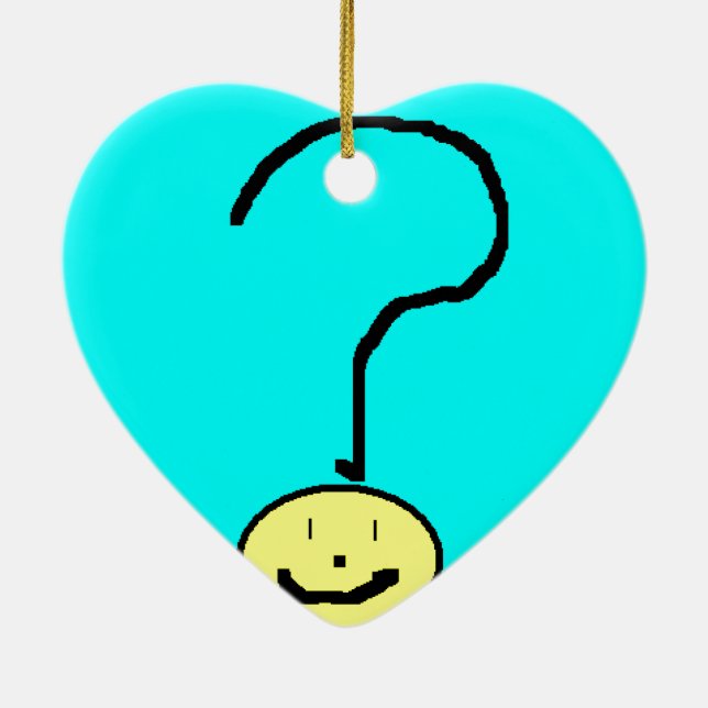Happy Smiling Question Mark Emoji, Kids Art Ceramic Tree Decoration (Back)