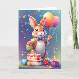 Happy smiling rabbit holding balloons! Card