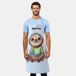 Happy Smiling Sloth Sitting Relaxed Apron
